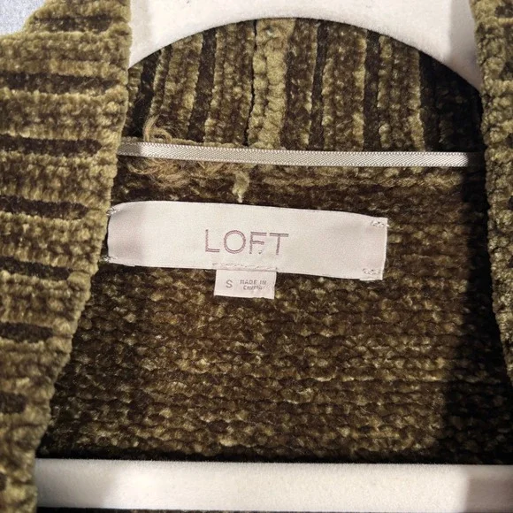 LOFT Cardigan Sweater Small Green Chenille Soft Comfy Cozy Artsy Retro Career - Picture 4 of 9